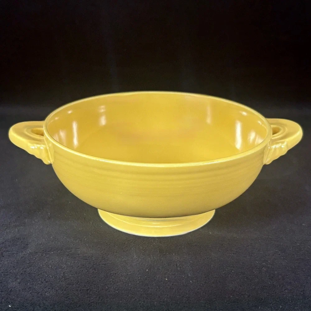 Fiesta Cream Soup Cups / Bowls‎ (2) Yellow w/ Lug Handles 6 5/8